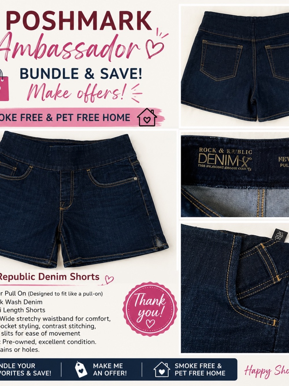 Rock & Republic Dark Indigo Stretch Denim Shorts